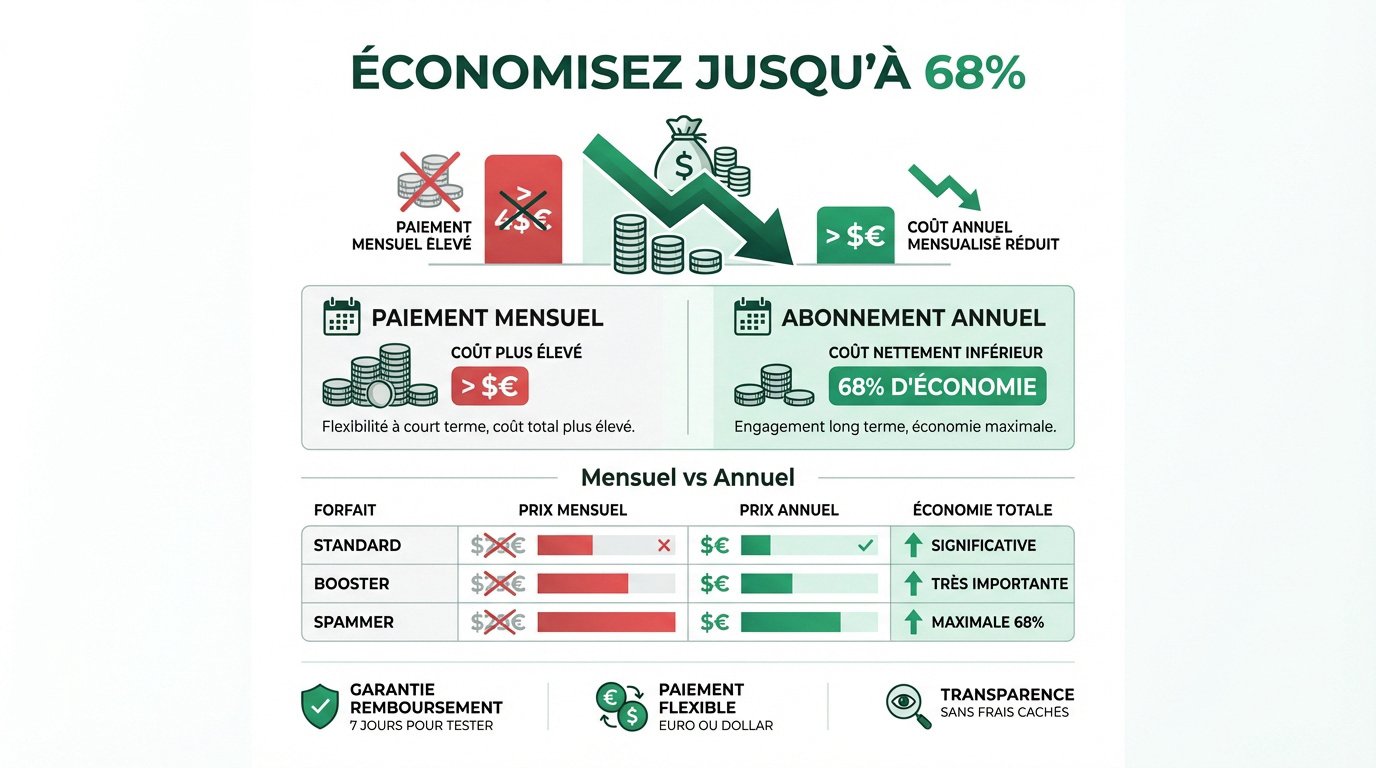 Tableau des économies massives sur le prix Linkfinder avec l'abonnement annuel