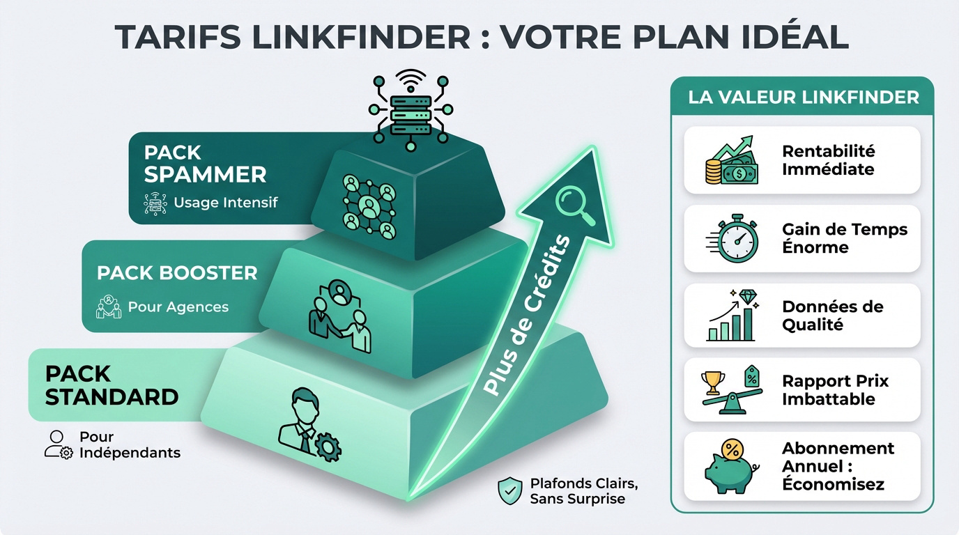 Tableau des tarifs Linkfinder pour choisir son abonnement de netlinking